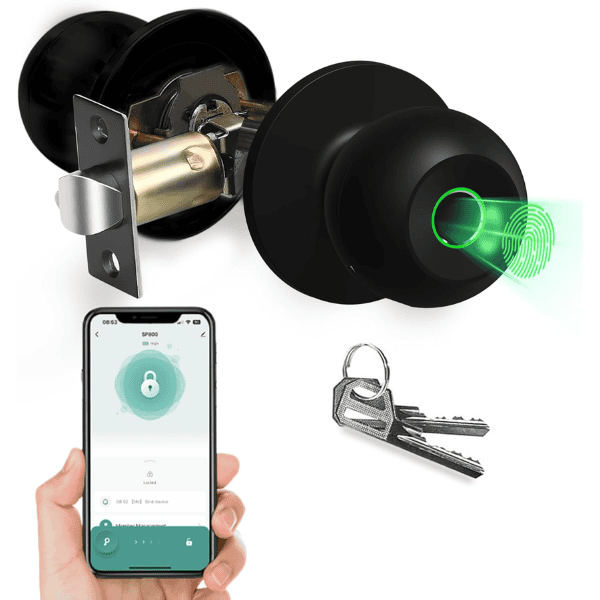 Fingerprint Smart Door Knob - Tuya Black - Image 2