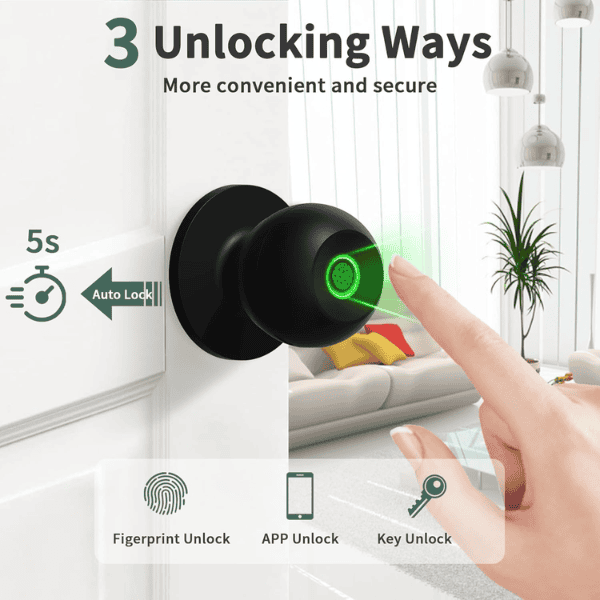 Fingerprint Smart Door Knob - Tuya Black - Image 3