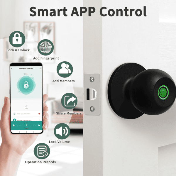 Fingerprint Smart Door Knob - Tuya Black - Image 4